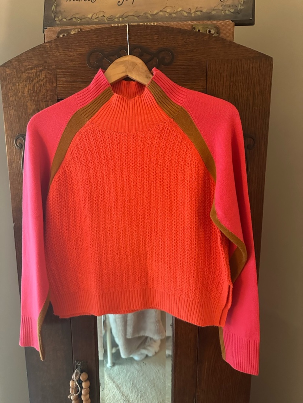 French Connection Lightweight Colorblock Sweater in Orange and Pink Size S